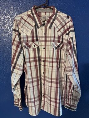 Moon Shine Spirit Plaid Button-Down Shirt in Burgundy & White